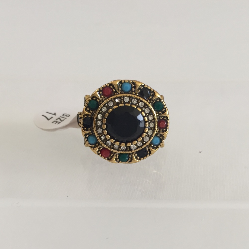 Gold Plated Ring With Multi Colored Stones